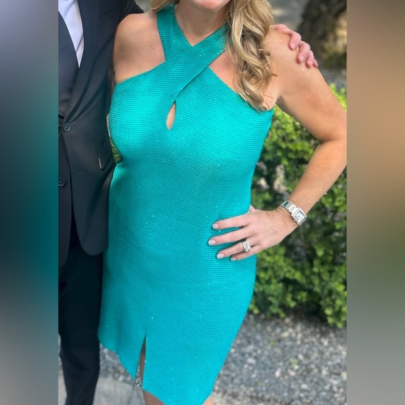 St. John Collection - Blake Knit Crossover Dress - Lagoon Green - Picture 5 of 5